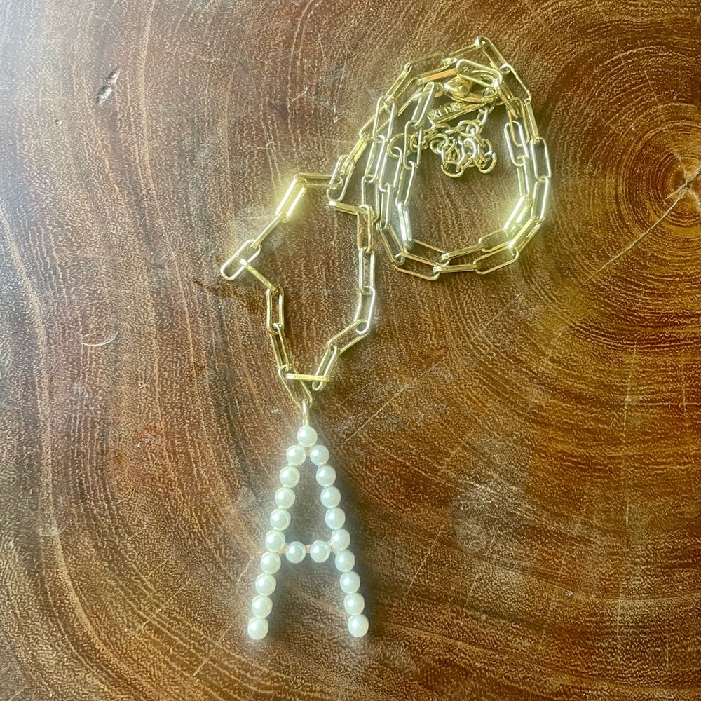 Sugarfix by Bauble Bar Pearl 'A' Initial Pendant & Gold Tone Paperclip Necklace